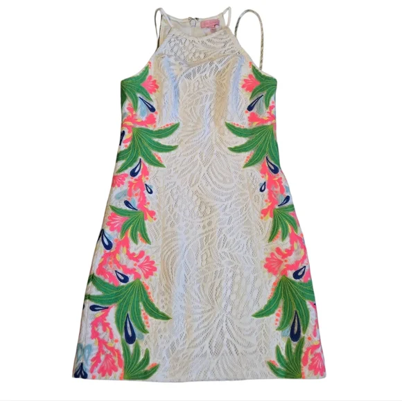 Lilly Pulitzer Resort White Pearl Shift Mini Tropical Fruit Lace Dress - Picture 3 of 11